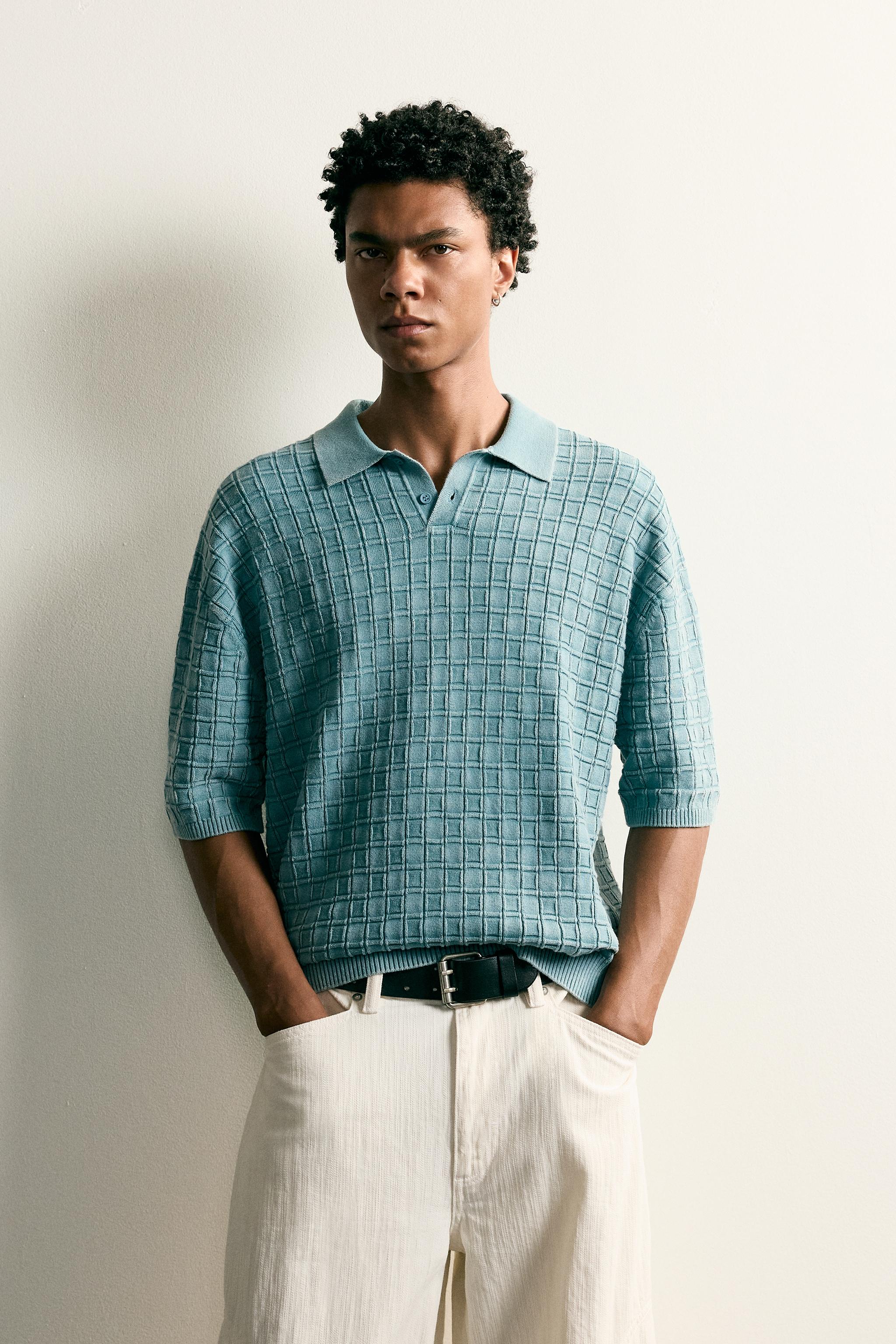 WASHED CHECK KNIT POLO SHIRT